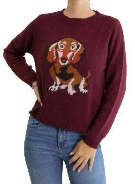 Maglia girocollo tinta unita con bassotto